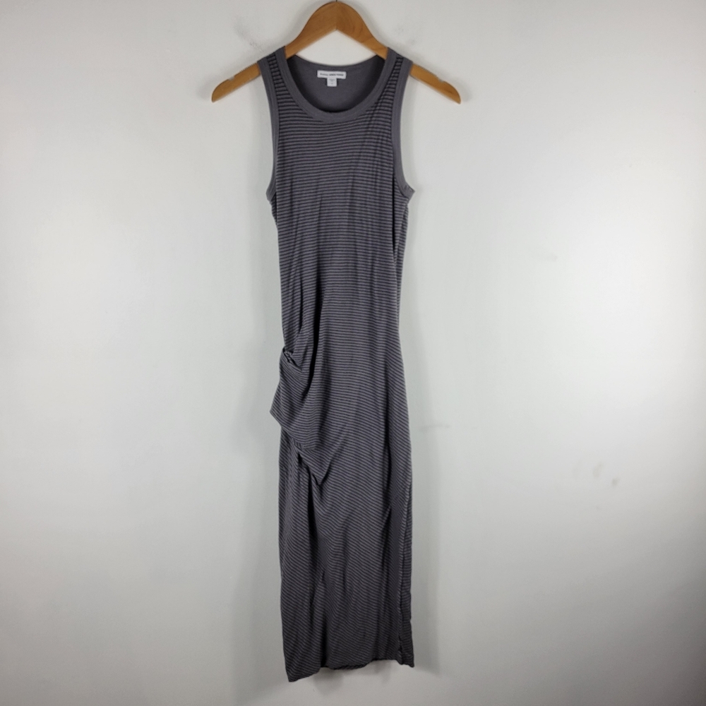 Standard James Perse Knit Striped Ruched Side Midi Bodycon Tank Dress